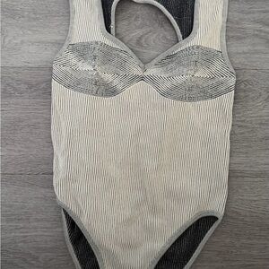Zara Black and White Striped Bodysuit